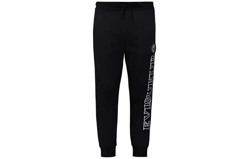EVISU Knitted Sweatpants Men's Black Moderate Straight Fit Pants