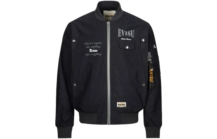 EVISU Jackets Men's Navy Blue Baseball Collar Moderate Other