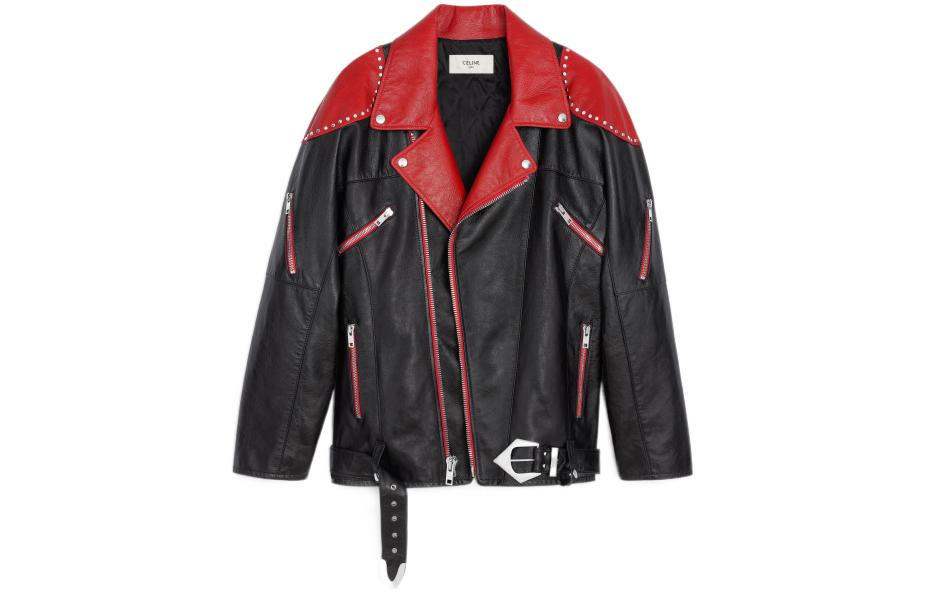 CELINE Leather Jackets Men's Black Lapel Moderate