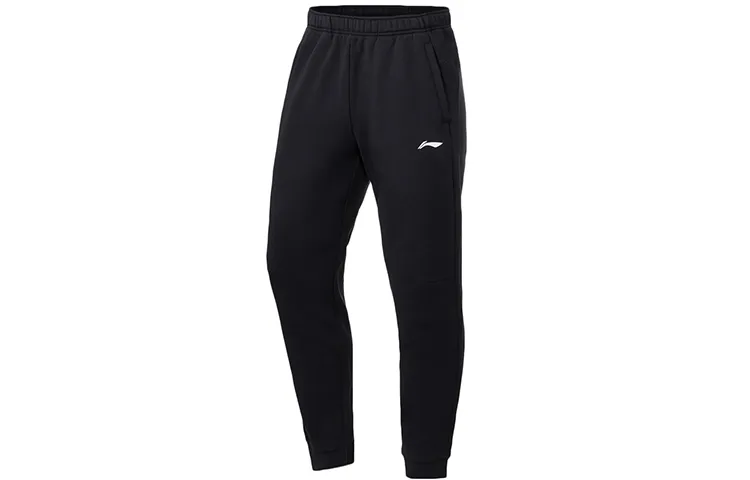 Li Ning Knitted Sweatpants Men's Black Thickened Cuffed Pants