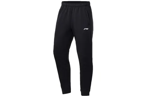 Li Ning Knitted Sweatpants Men's Black Thickened Cuffed Pants