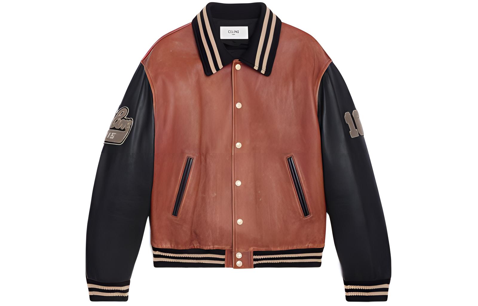 CELINE Leather Jackets Men's Peach Pink Lapel Moderate