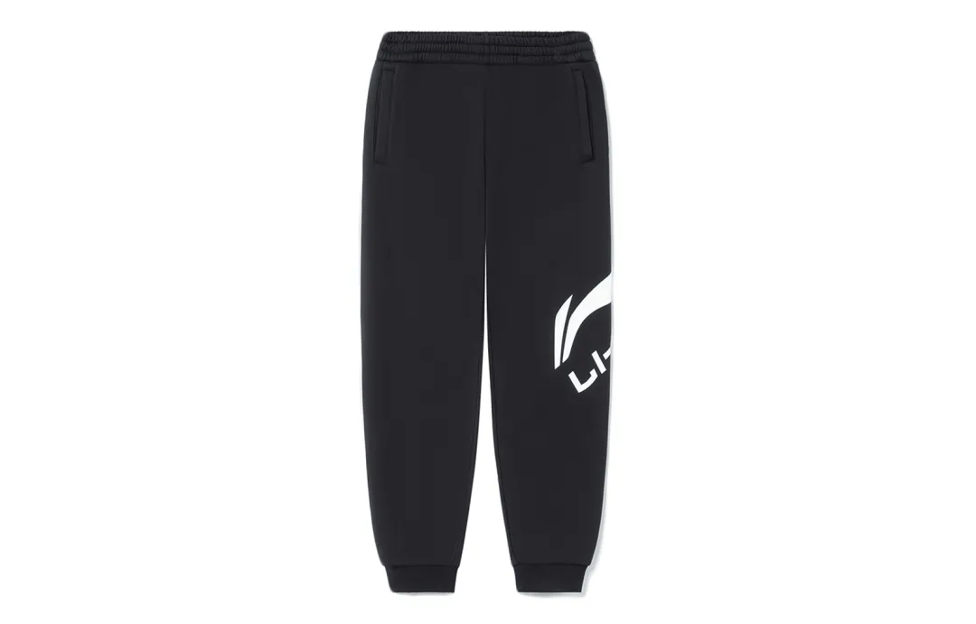 Li Ning Sports Life Collection Logo Printed Bouquet Foot Suede Casual Knitted Sweatpants Men's Black