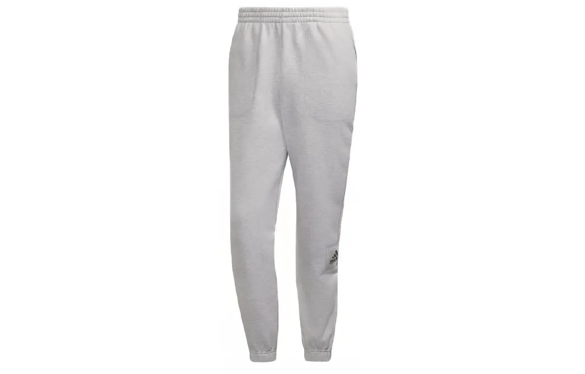 Adidas Embroidered Logo Solid Color Mid Rise Loose Fit Fleece Lined Cuffed Pants Knitted Sweatpants Men's Gray