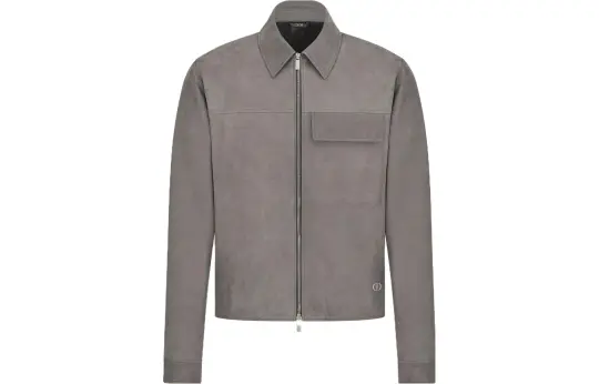 DIOR Leather Jackets Men's Gray Pointed Collar Moderate