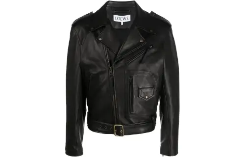 LOEWE Zip Up Long Sleeved Leather Biker Jacket