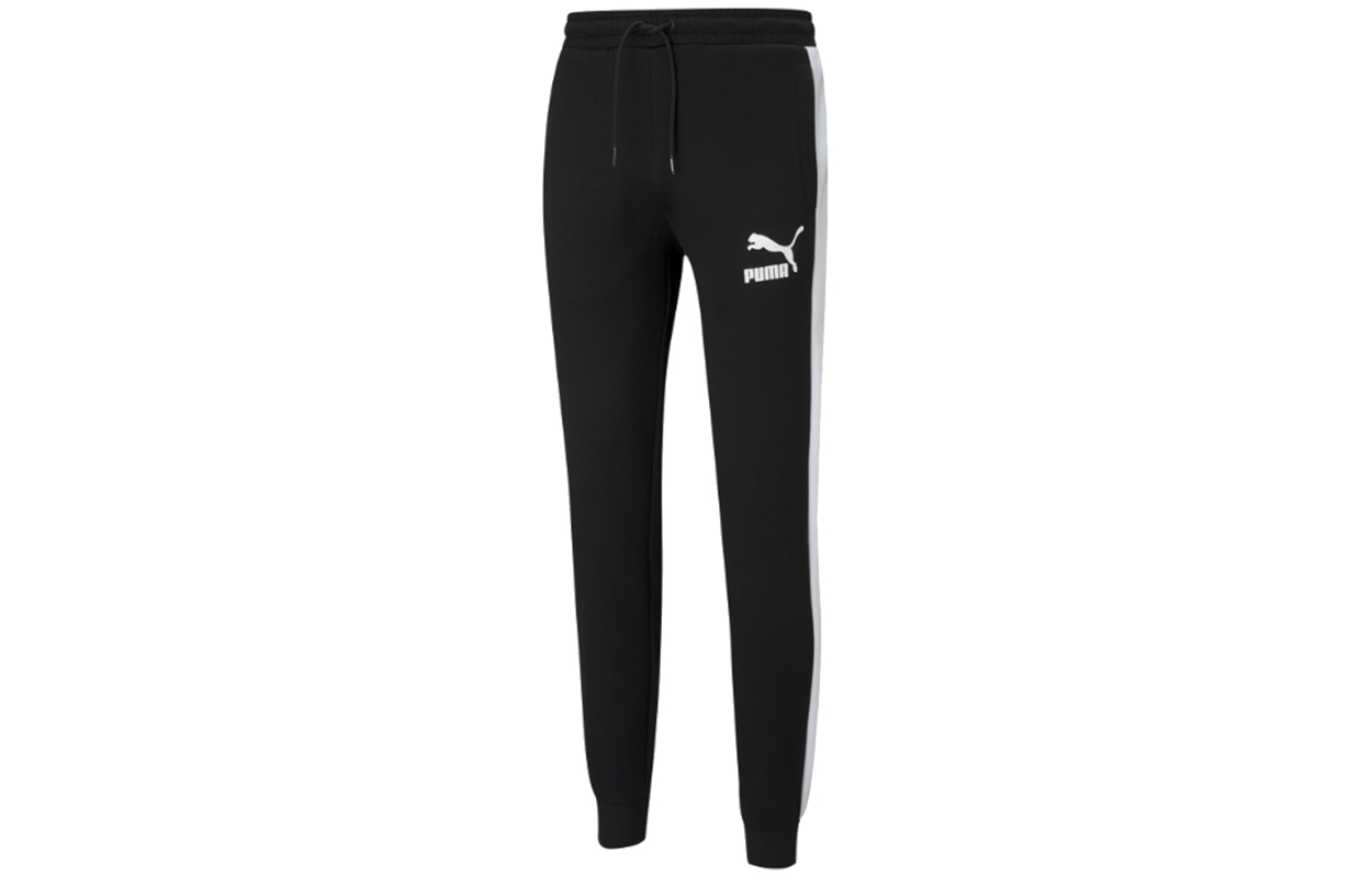 PUMA Puma ICONIC T7 Iconic T7 Retro Spliced Logo Print Color Block Knitted Sweatpants Men's Black