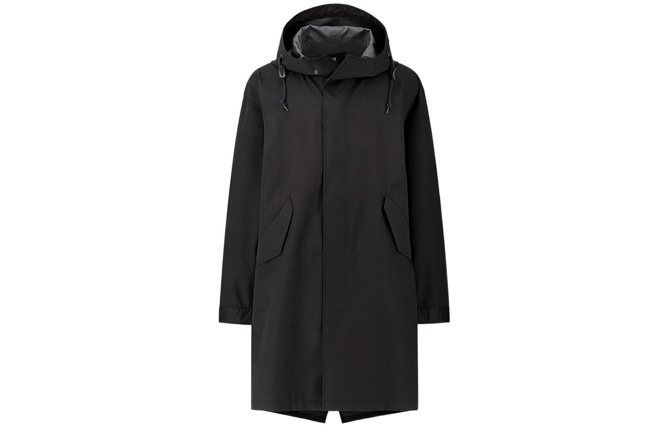 UNIQLO Trench Coats Men's Black Hooded Moderate