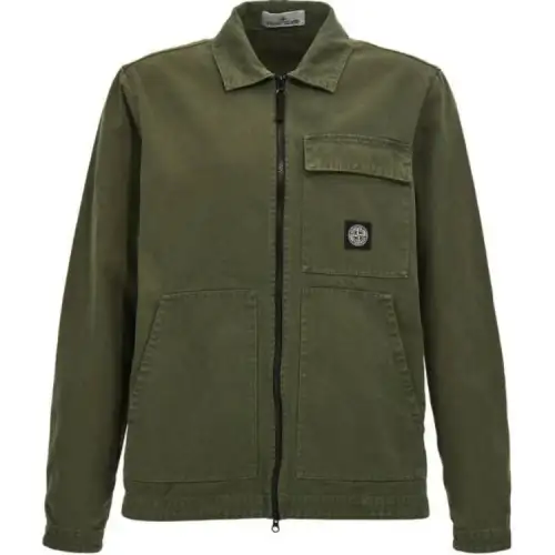 STONE ISLAND Logo Patch Zipped Overshirt