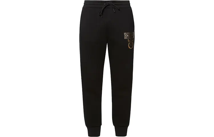EVISU Knitted Sweatpants Men's Black Moderate Cuffed Pants