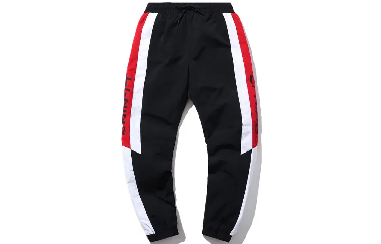 Li Ning Sports Fashion Collection Knitted Sweatpants Men's Black Red Moderate Cuffed Pants
