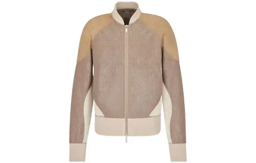 DIOR Leather Jackets Men's Brown Baseball Collar Moderate