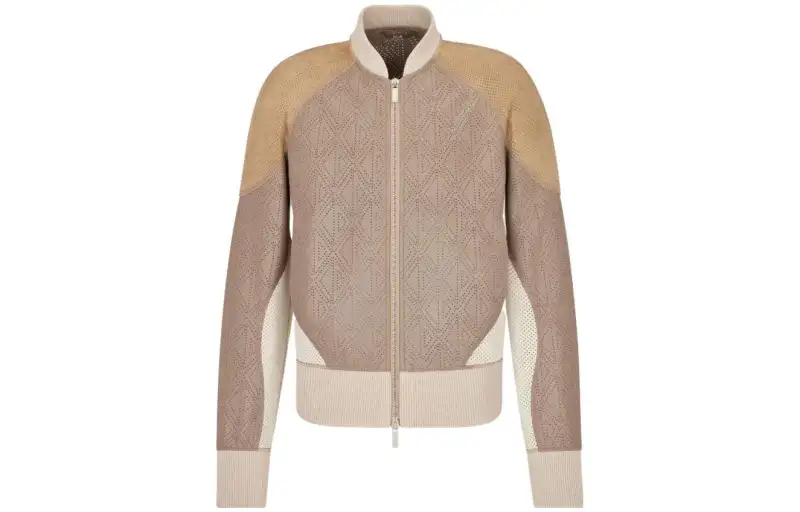 DIOR Leather Jackets Men's Brown Baseball Collar Moderate