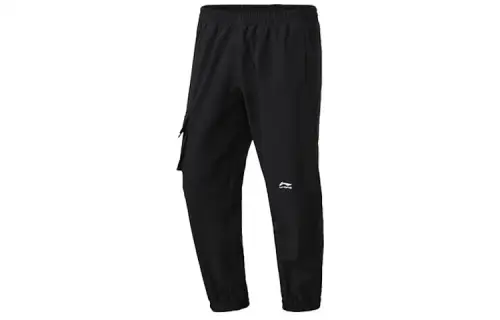 Li Ning Sports Fashion Collection Fleece Lined Thermal Solid Color Elastic Cuff Sweatpants Men's Black