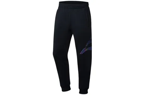 Li Ning Badminton Collection Knitted Sweatpants Men's Black Thickened Cuffed Pants