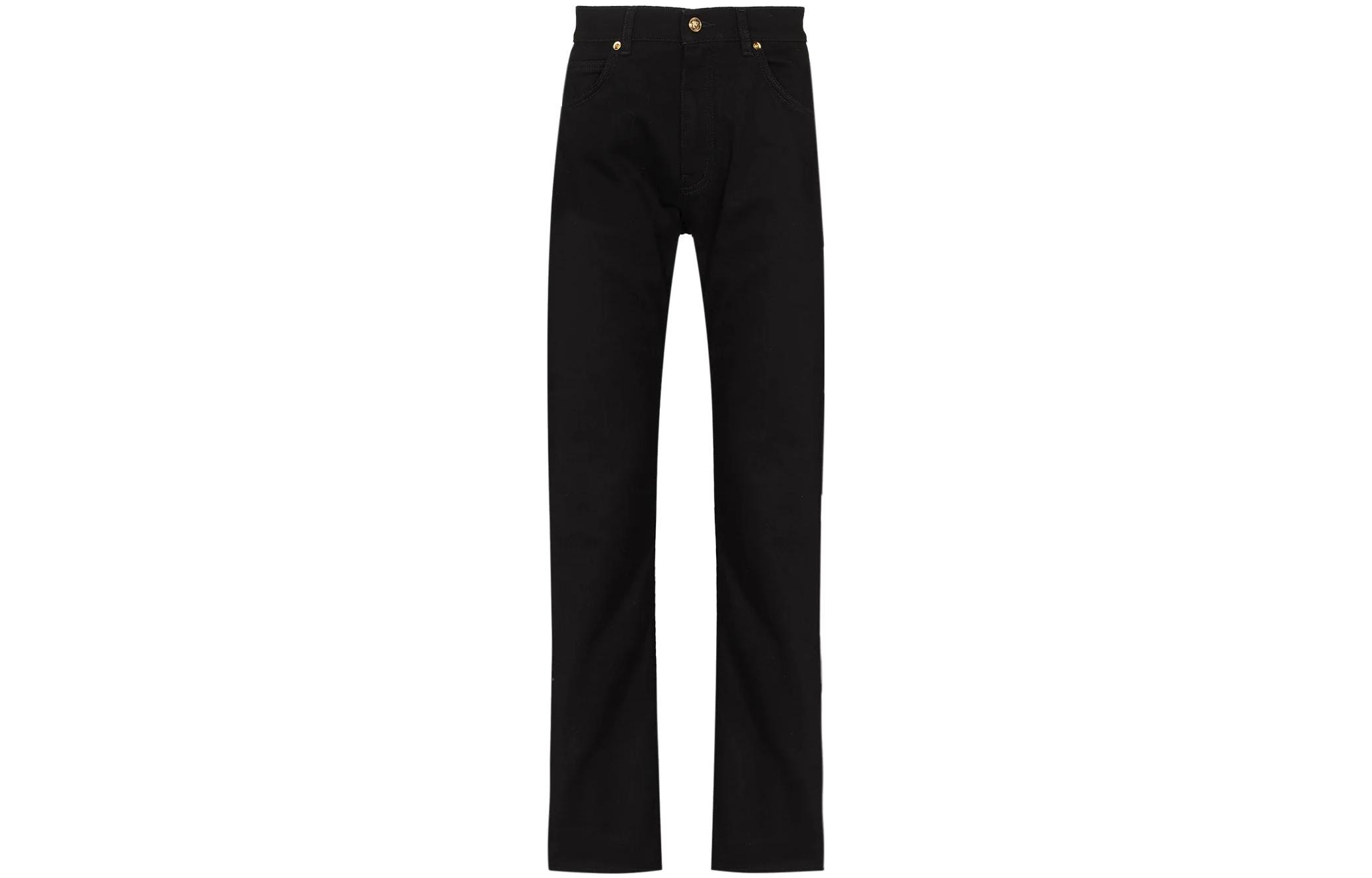 VERSACE Versace VERSACE FW22 solid color Medusa logo button straight jeans for men, black