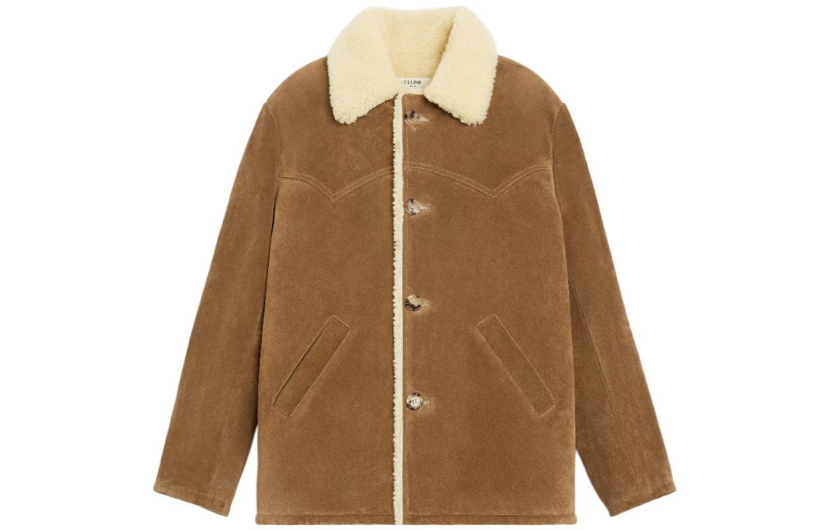 CELINE FW23 Leather Jacket Men's Beige Yellow