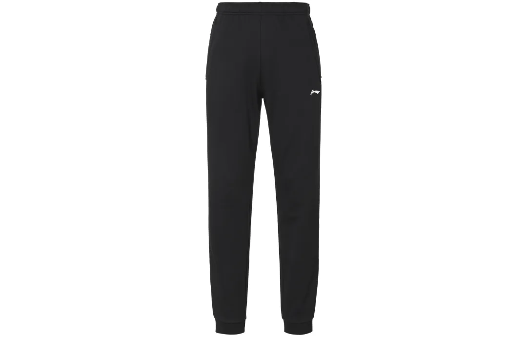 Li Ning Training Collection, Fleece Lined Thermal Elastic Cuff Casual Knitted Sweatpants Men's Black