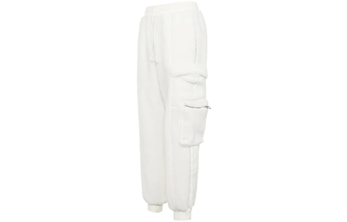 Adidas Originals X Ivy Park Collaboration, Fleece Lined Casual Fleece Long Knitted Sweatpants Unisex Bright White
