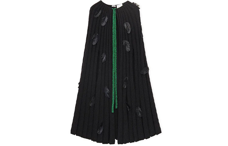 LOEWE X Howl's Moving Castle joint model SS23 solid color three-dimensional feather decorated cloak, same style for men and women, black
