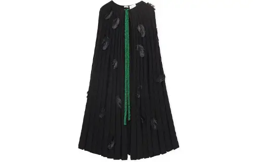 LOEWE X Howl's Moving Castle joint model SS23 solid color three-dimensional feather decorated cloak, same style for men and women, black