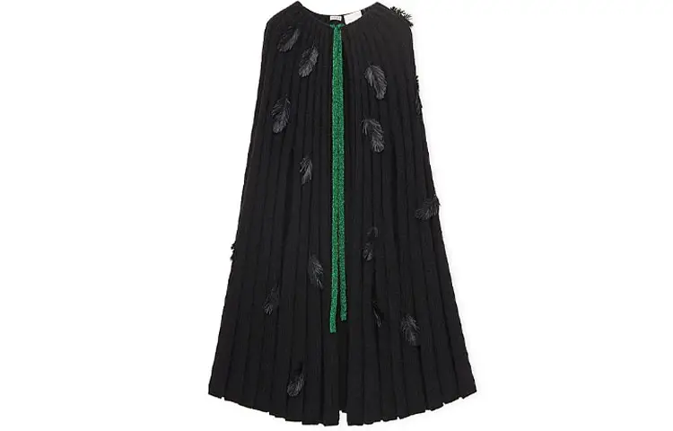 LOEWE X Howl's Moving Castle joint model SS23 solid color three-dimensional feather decorated cloak, same style for men and women, black