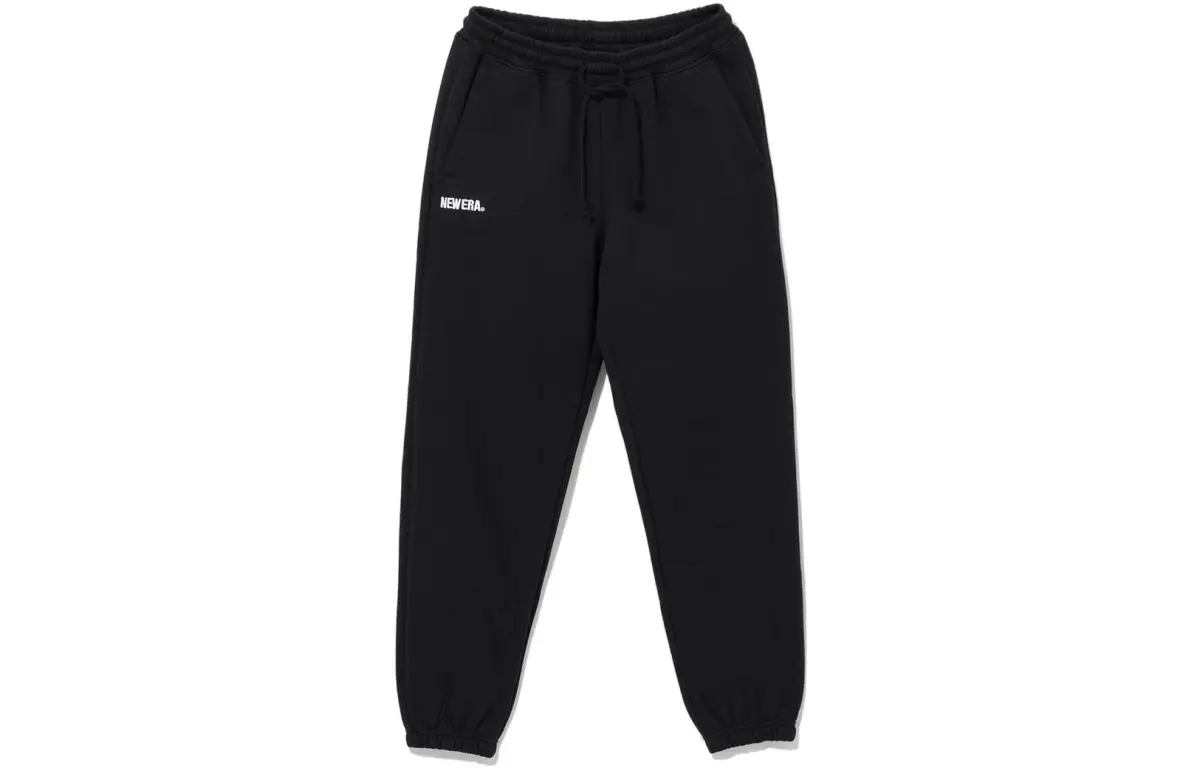 New Era FW22 Solid Color Pocket Elastic Lace Up Fleece Lined Sweatpants Men's Black