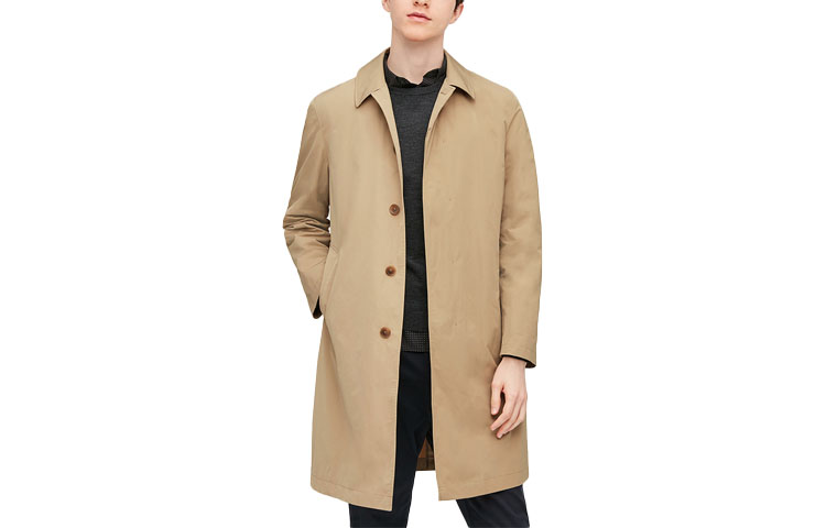 UNIQLO Trench Coats Men's Dark Beige Lapel Moderate Reversible