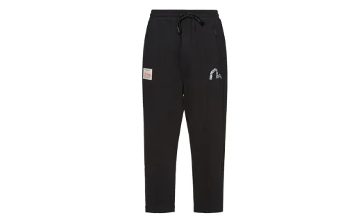 EVISU Knitted Sweatpants Men's Black Moderate Straight Fit Pants