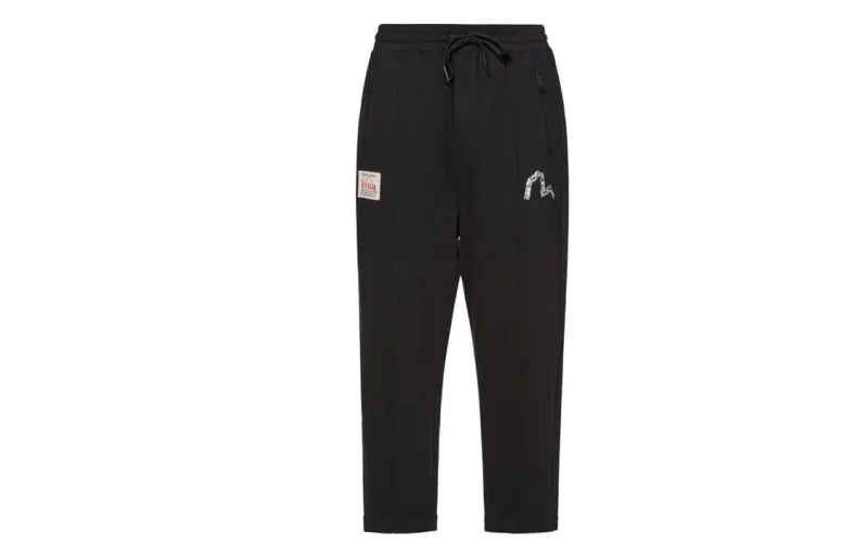 EVISU Knitted Sweatpants Men's Black Moderate Straight Fit Pants