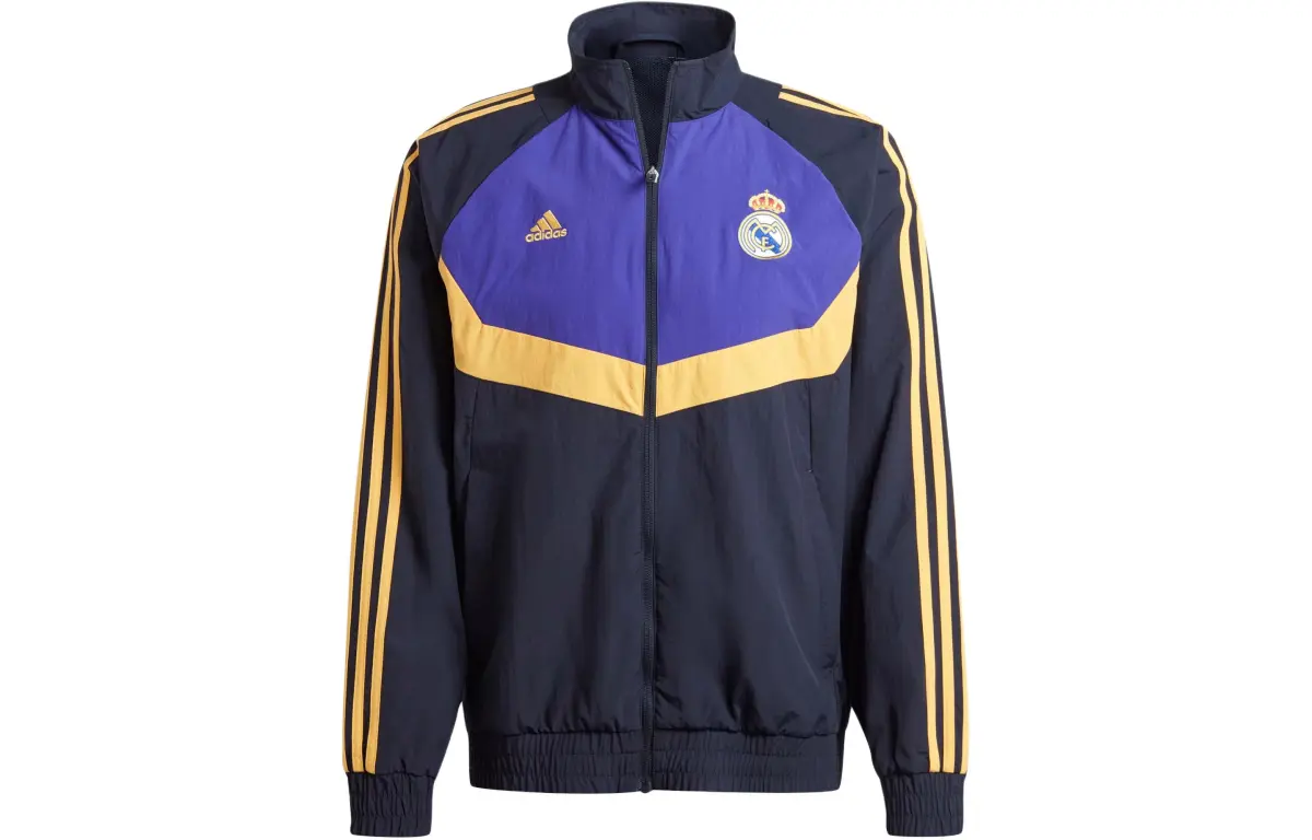 Adidas Real Madrid Woven Track Top Retro Sports Stand Collar Jackets Men's Ink Blue