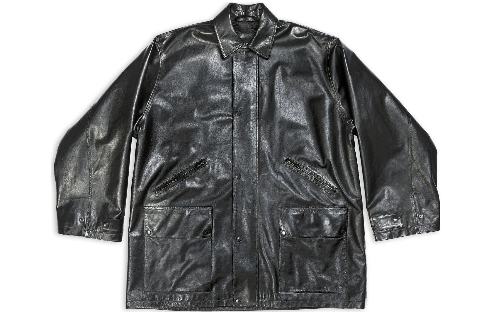 Balenciaga Garde robe SS23 Leather Jacket Loose Fit Men's Black