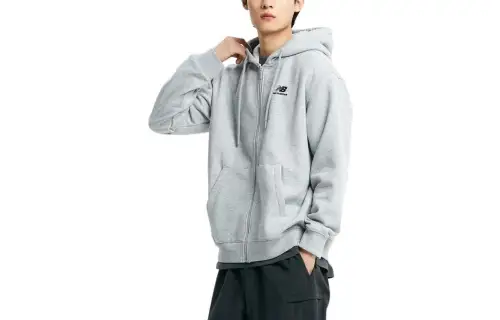 New Balance Uni Essence Brushed Hood Zipper Jackets & Coats Men's Light Grey