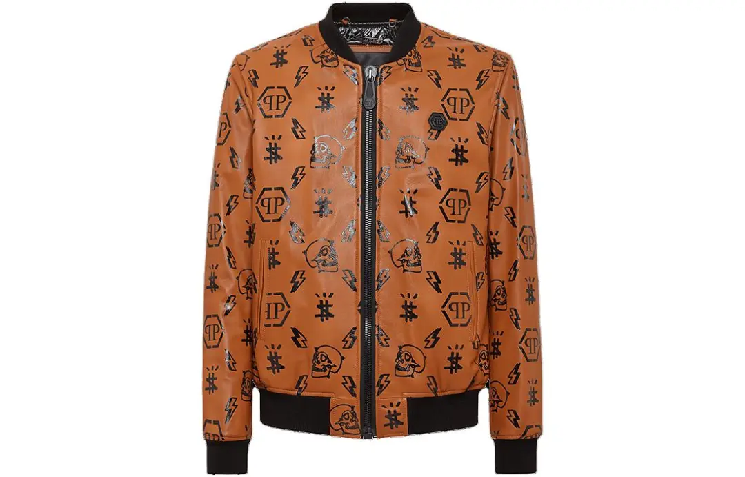 Philipp Plein monogram-print leather bomber jacket