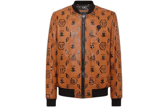 Philipp Plein monogram-print leather bomber jacket