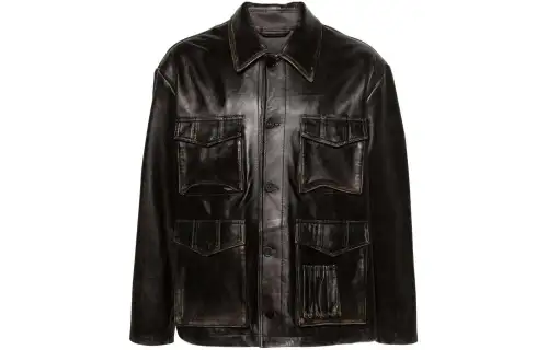 Golden Goose Distressed Cut-Out Detail Leather Jacket