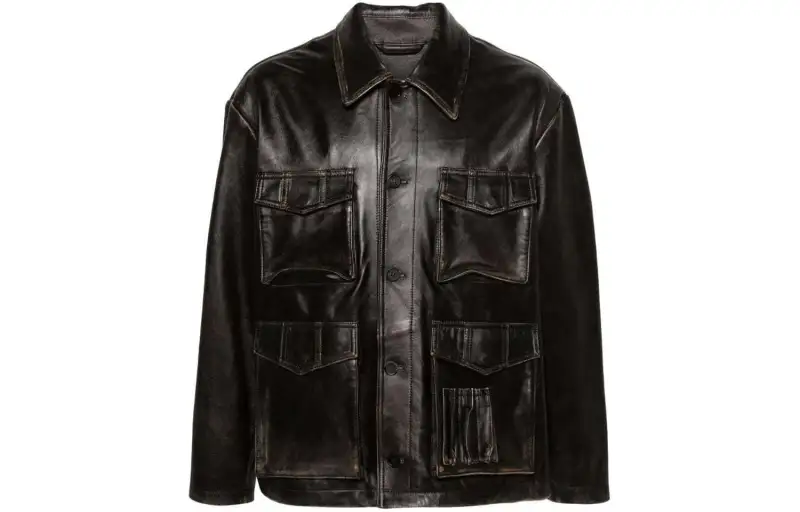 Golden Goose Distressed Cut-Out Detail Leather Jacket
