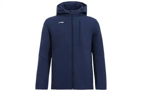 Li Ning Badminton Collection Solid Color Hooded Zippers Water Repellent Thermal Fleece Lined Sports Trench Coat Men's
