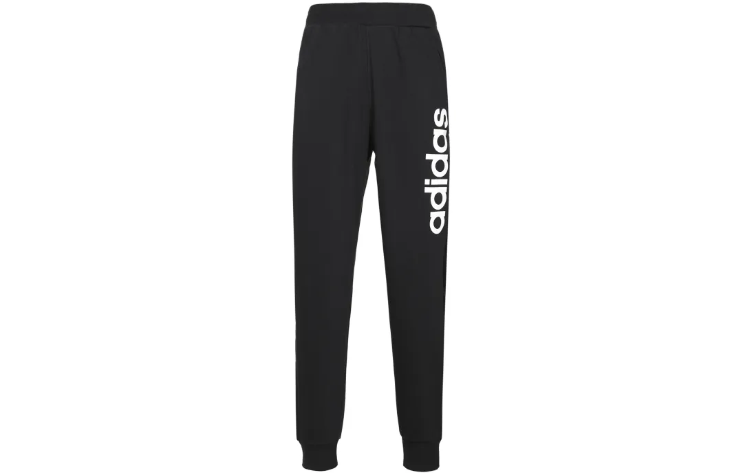 Adidas Neo Logo Print Fleece Lined Thermal Elastic Cuff Knitted Sweatpants Men's Black