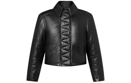 Lv Topstitched Leather Boxy Biker Jacket