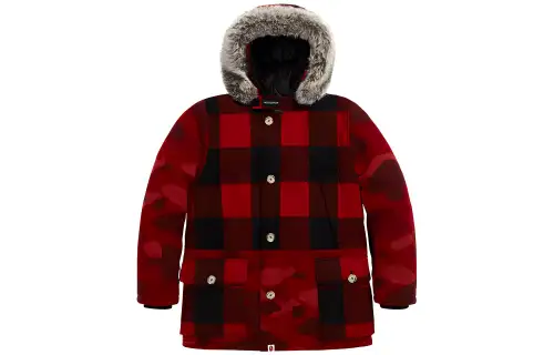 A BATHING APE X WOOLRICH Parka Coats Men's Red Hooded Moderate