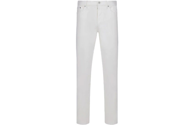 DIOR Dior x Sacai Solid Color Slim Fit Zip High Waist Jeans Men's White