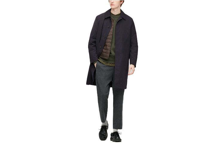 UNIQLO Trench Coats Men's Black Lapel Moderate