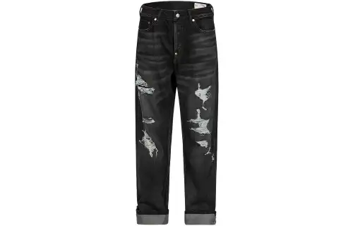 EVISU Jeans Men's Black Moderate Ripped Pants