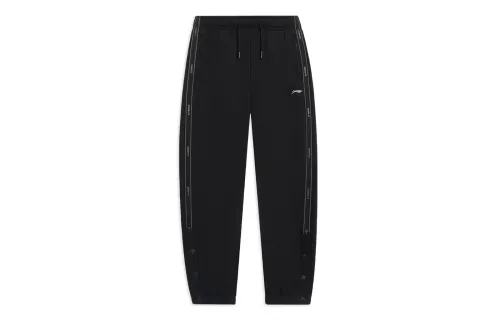 Li Ning Sports Basketball Collection Logo Print Drawstring Lace Up Elastic Cuff Fleece Lined Thermal Knitted Sweatpants