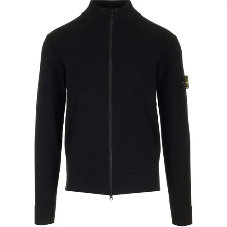 STONE ISLAND Logo Patch Zip Up Cardigan