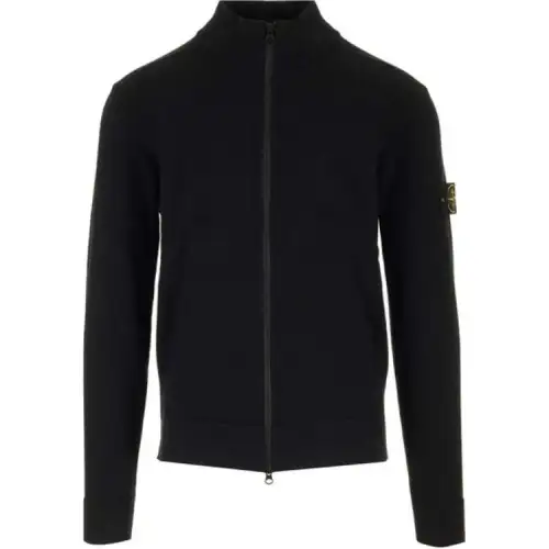 STONE ISLAND Logo Patch Zip Up Cardigan