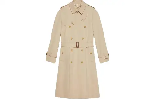 GUCCI Trench Coats Men's Light Beige Lapel Moderate