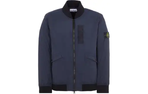 STONE ISLAND Logo Patch Zip Up Bomber Jacket