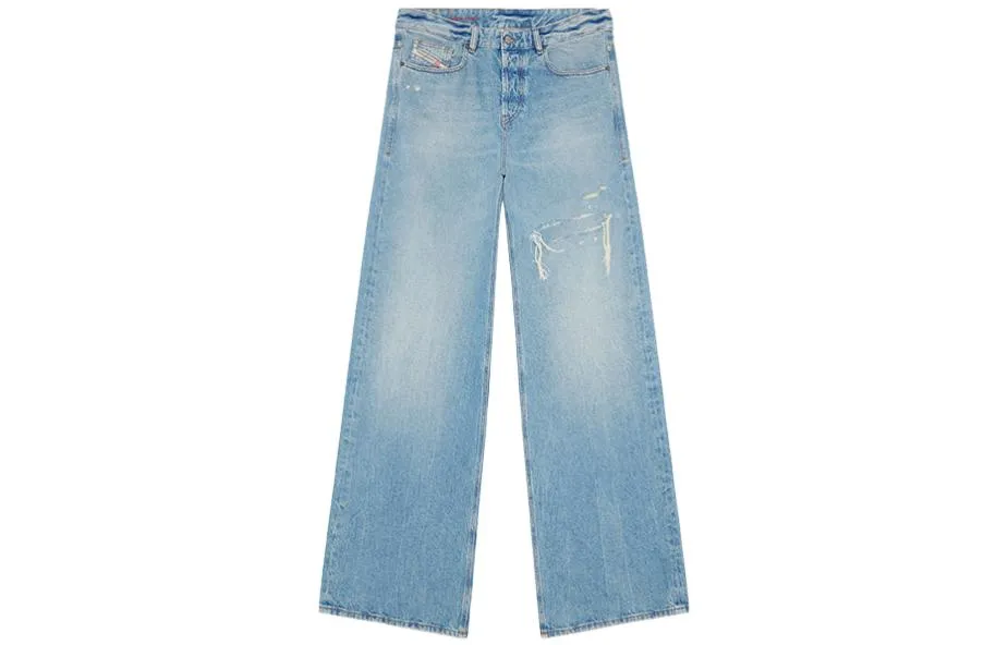 Diesel light ripped wide jeans